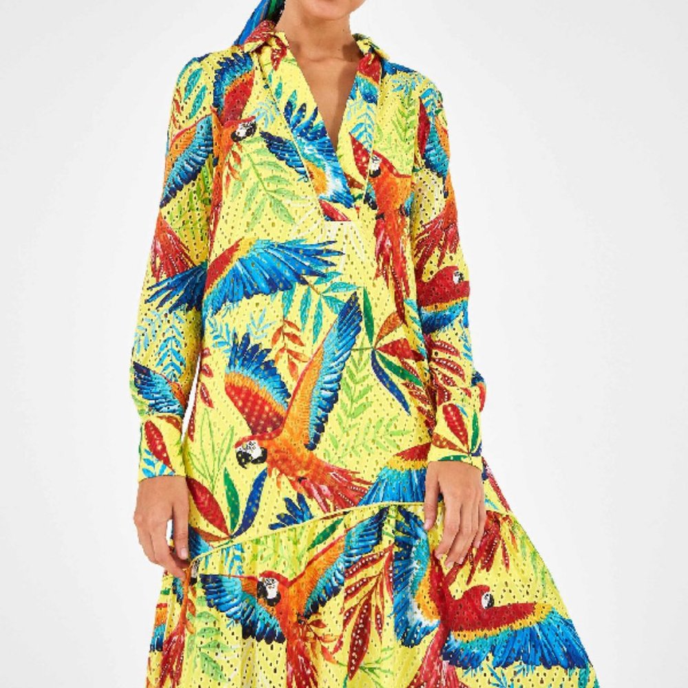 FARM Rio Macaw Leaf Maxi Dress Boho Chic Dopamine Nature Inspired Tropical